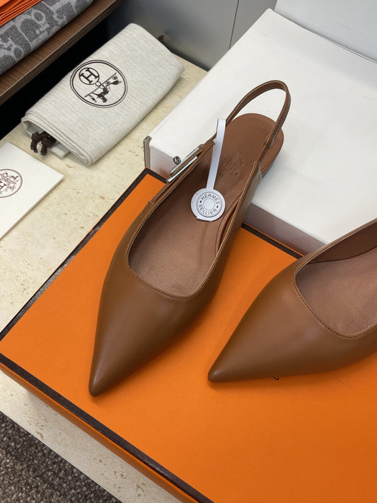 HM 26ss Slingback Flat Brown Calfskin 607275