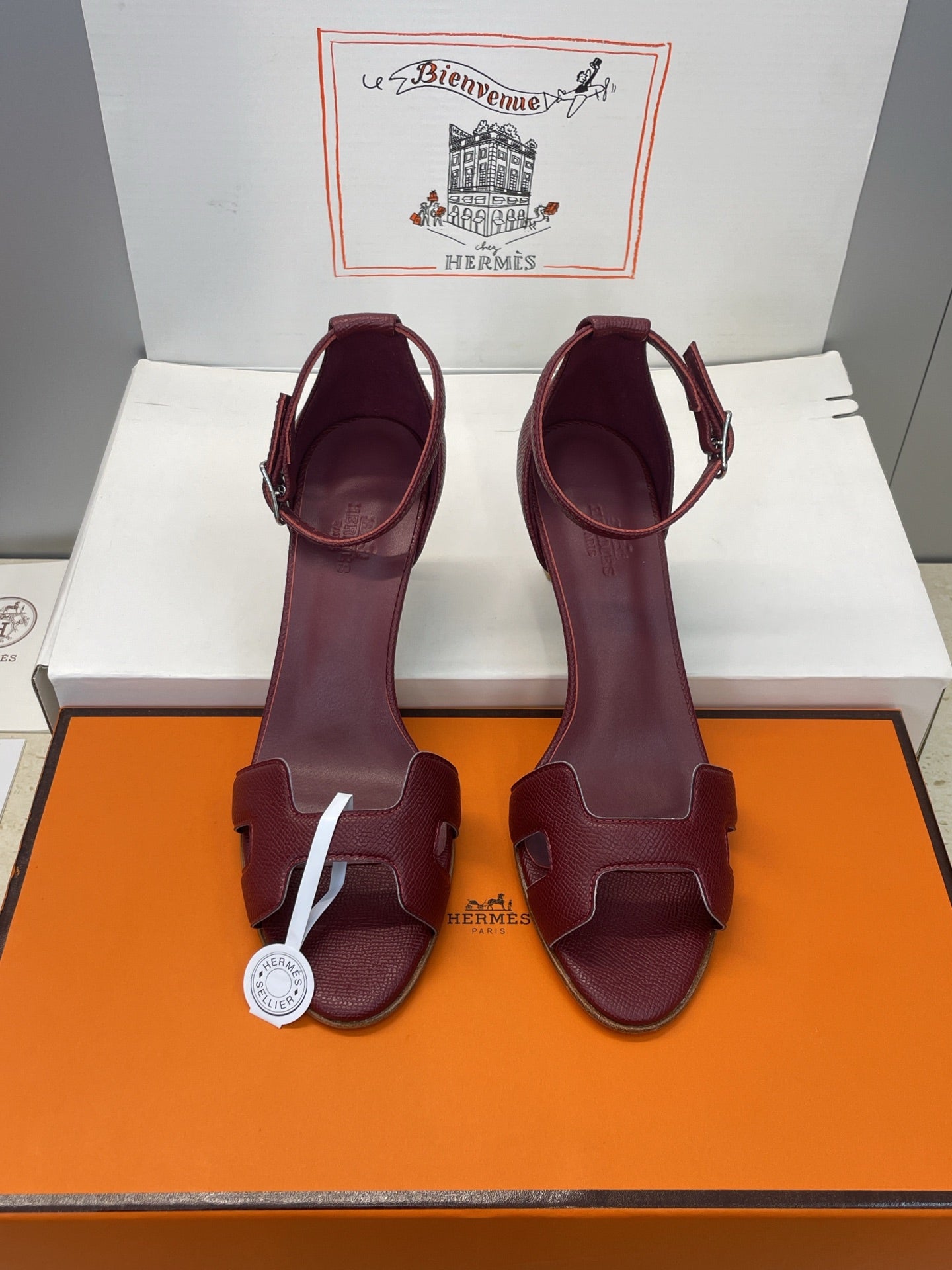 HM 26ss High Heel Sandals 70 Burgundy Cowhide 607120