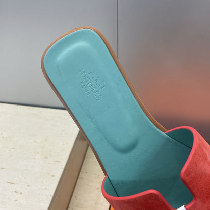 HM 26ss  Oran Sandals Turquoise Red Suede Cowhide 607206