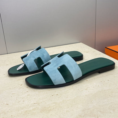 HM 26ss  Oran Sandals Blue Fresh Green Suede Cowhide 607210