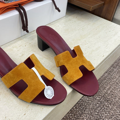 HM 26ss  Oran Sandals 45 Burgundy Yellow Suede Cowhide 607215