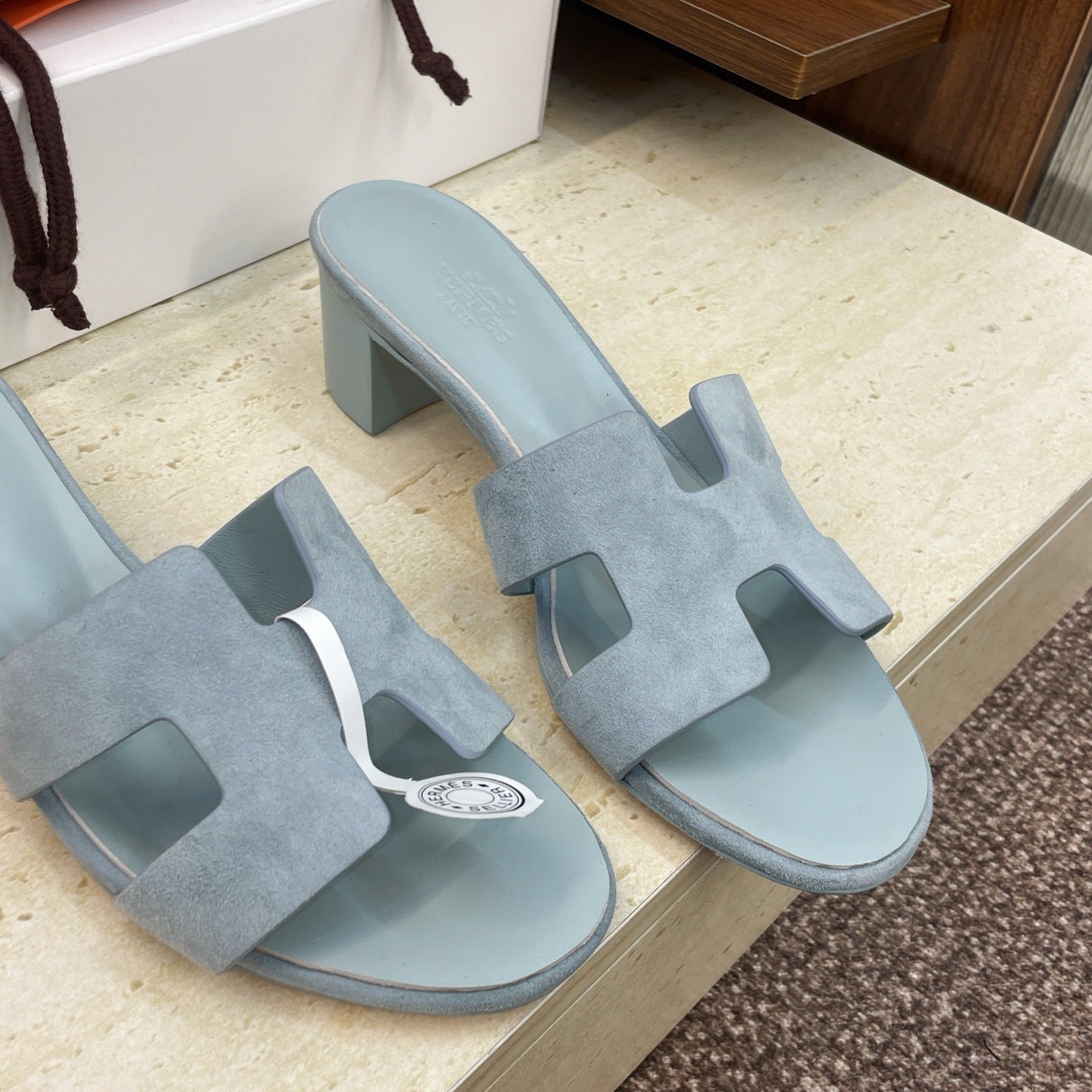 HM 26ss  Oran Sandals 45 Muted Teal Suede Cowhide 607219