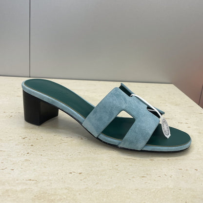 HM 26ss  Oran Sandals 45 Blue Fresh Green Suede Cowhide 607220
