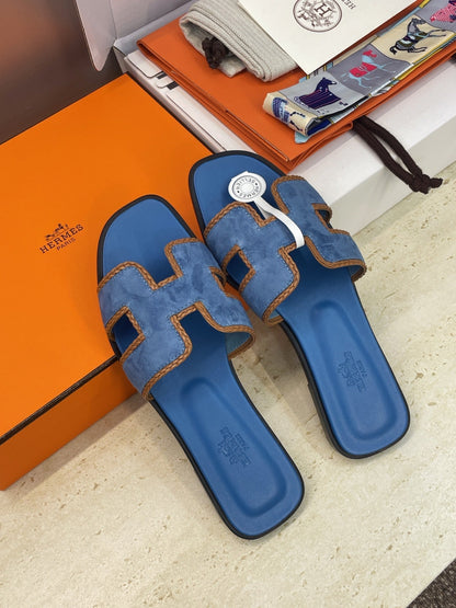 HM 26ss Oran Sandals Blue Suede Calfskin 607247