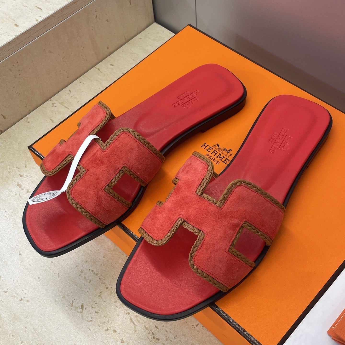 HM 26ss Oran Sandals Red Suede Calfskin 607248