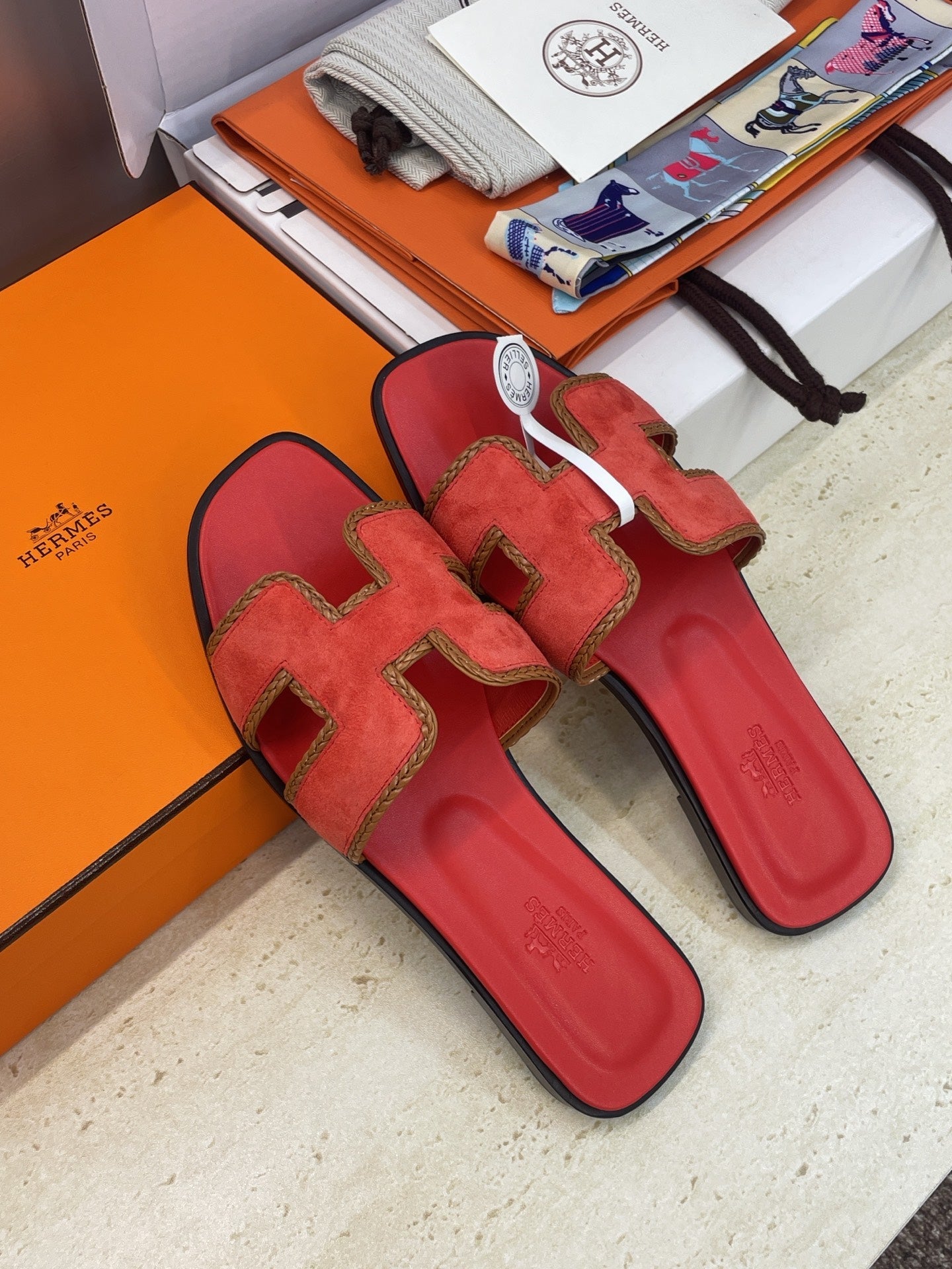 HM 26ss Oran Sandals Red Suede Calfskin 607248
