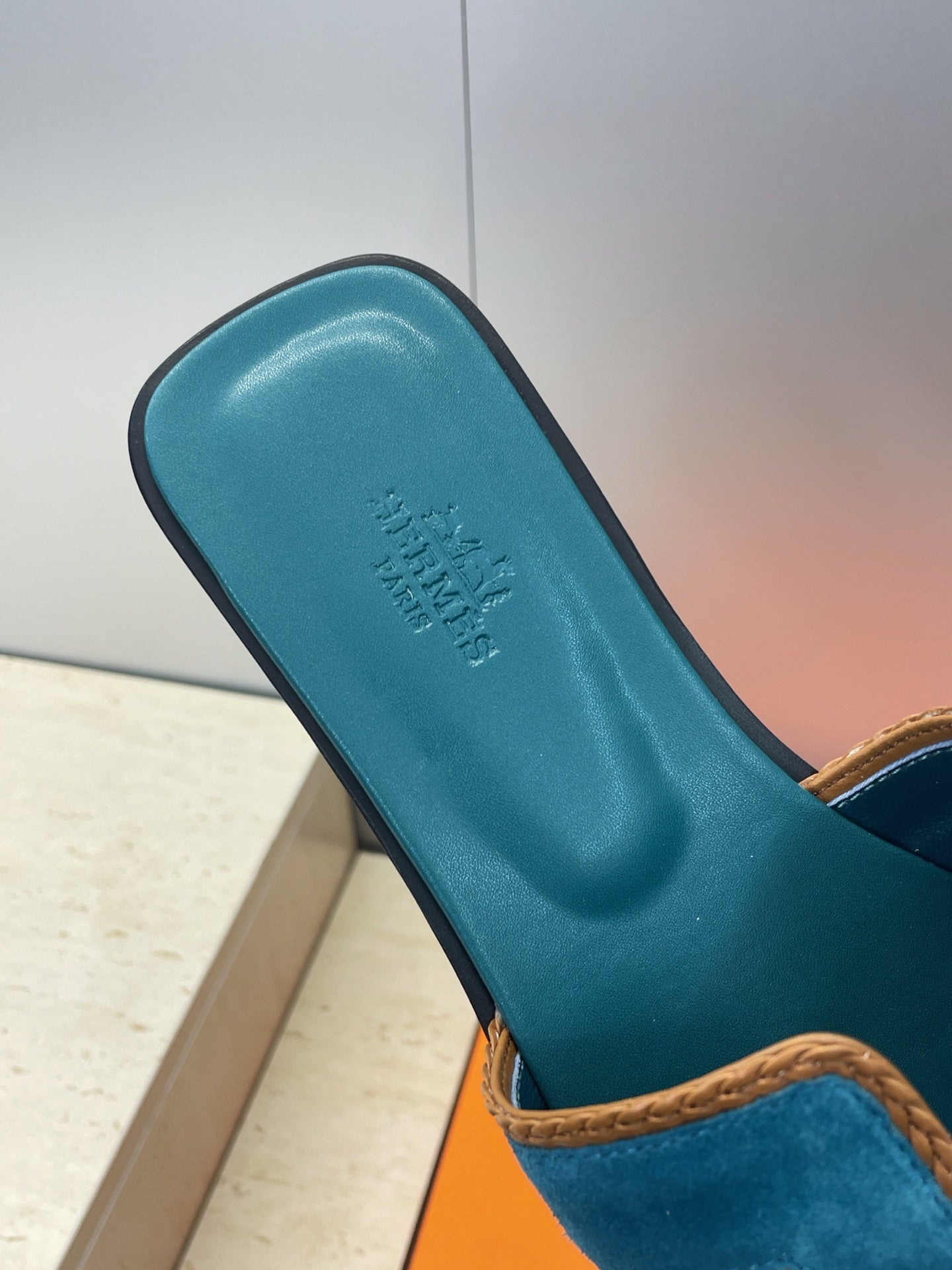 HM 26ss Oran Sandals Teal Blue Suede Calfskin 607249