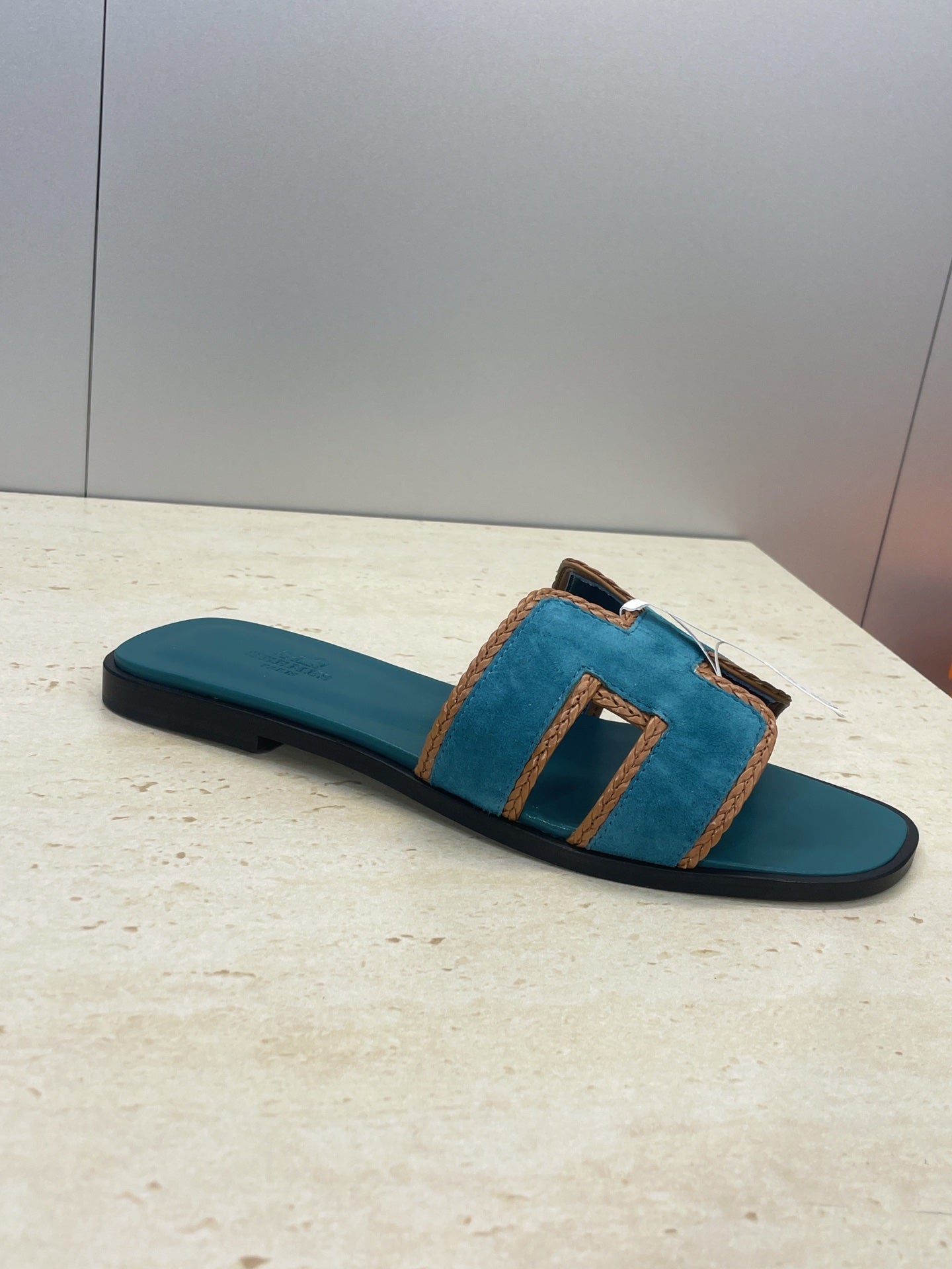 HM 26ss Oran Sandals Teal Blue Suede Calfskin 607249