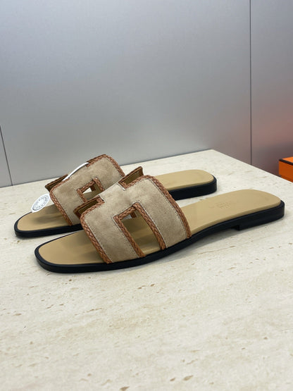 HM 26ss Oran Sandals Beige Brown Suede Calfskin 607253