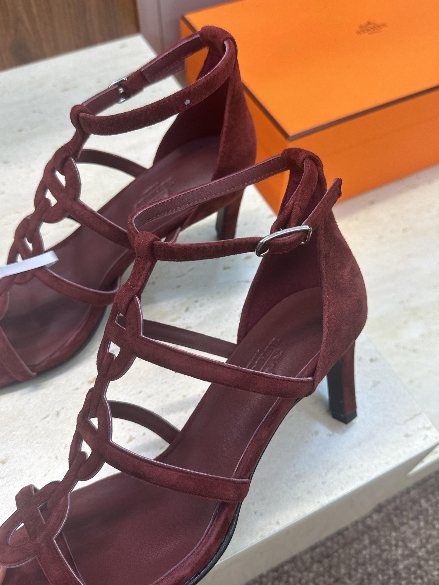 HM 26ss High Heels Sandals 70 Burgundy Suede 633219