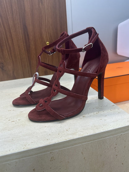 HM 26ss High Heels Sandals 95 Burgundy Suede 633223