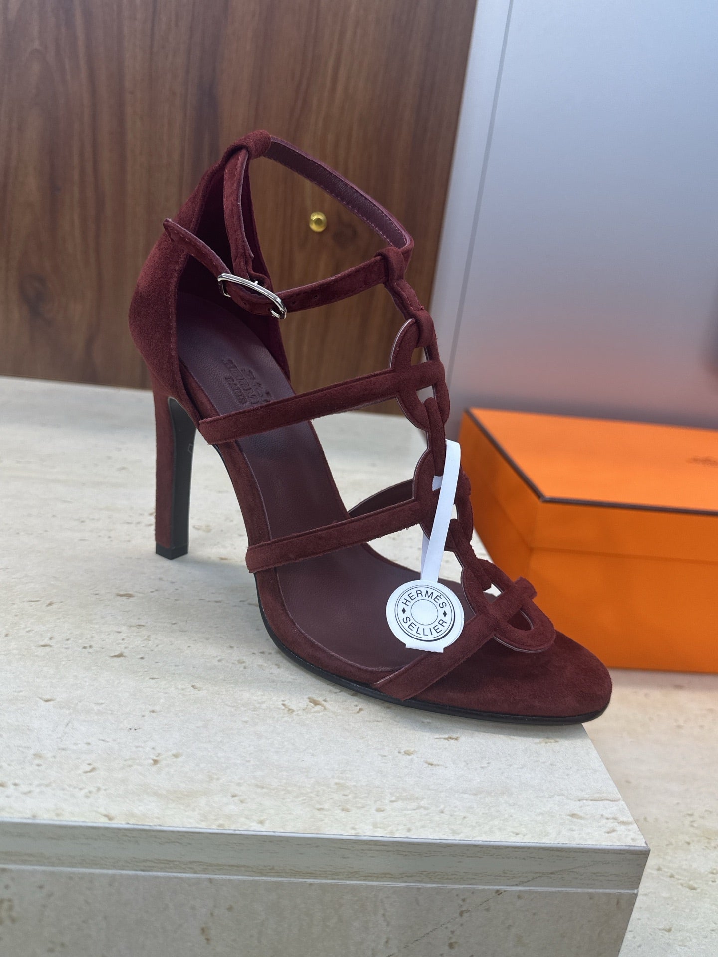 HM 26ss High Heels Sandals 95 Burgundy Suede 633223
