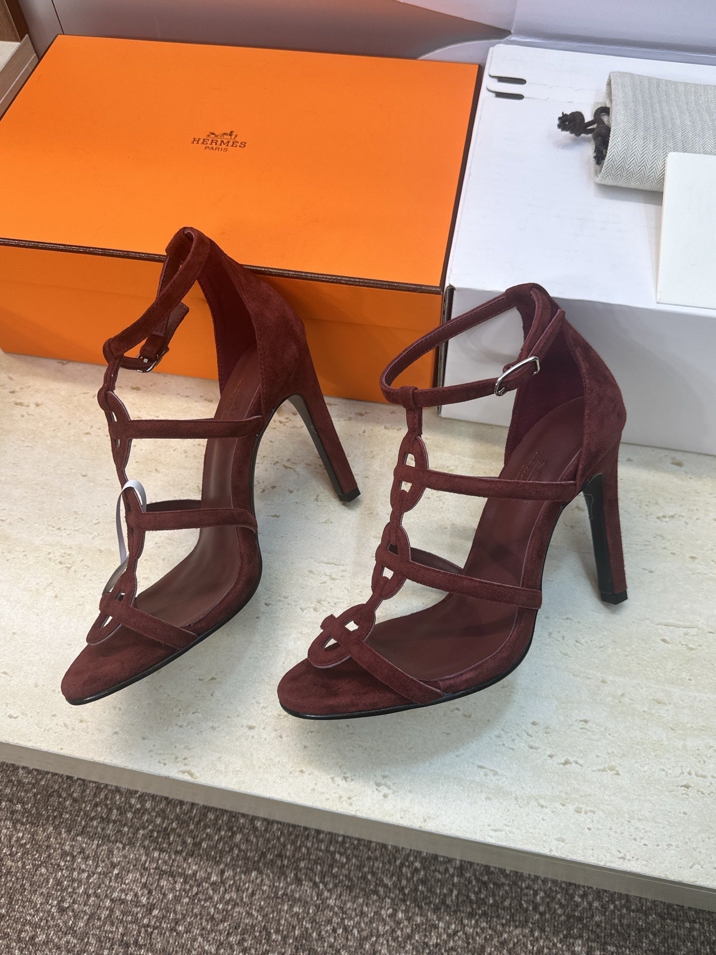HM 26ss High Heels Sandals 95 Burgundy Suede 633223