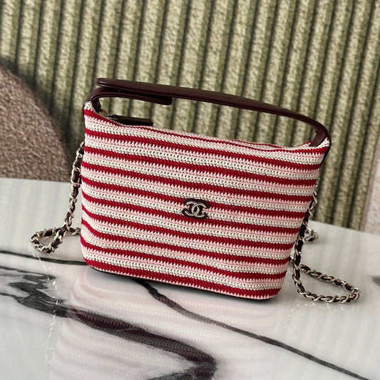 Chanel 2026 Clutch Bag 21cm Red Burgundy Wool Leather