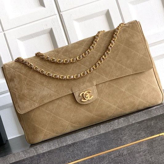 Chanel 2026 Flap Bag 38.5cm Beige Suede Leather