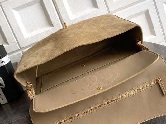 Chanel 2026 Flap Bag 38.5cm Beige Suede Leather