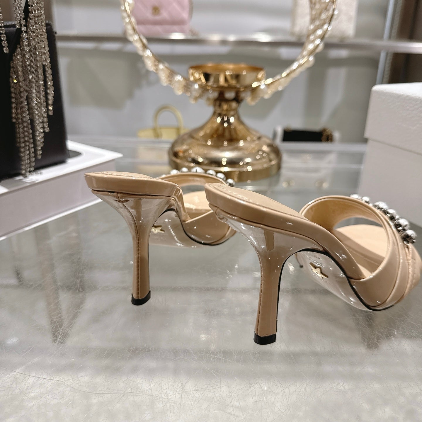 CD 26 High-Heeled Mules 85mm Pearl Beige Patent Leather 592250