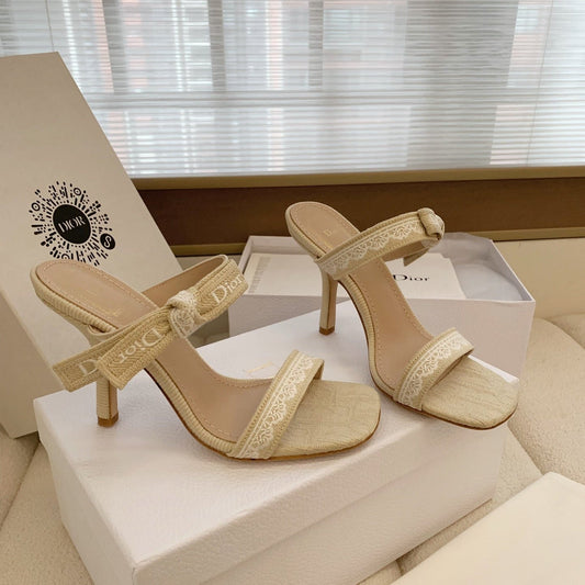 CD 26s High Heel Sandal 100 Beige Canvas Sheepskin  664179