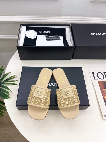 Chanel 2026  Woven Flat Slippers Leather Sheepskin 831405